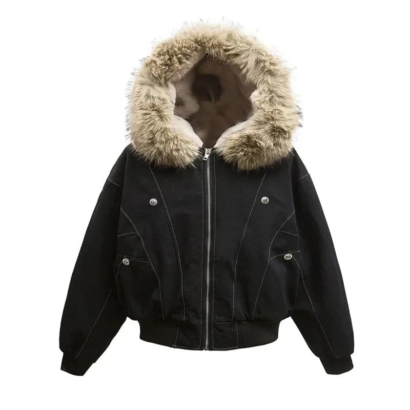 Loose Hooded Faux Mink Collar Couple Short Parkas Hip-hop Winter Men Coat New Casual Thick Warm Women Parka Coat Streetwear