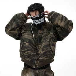 FEWQ American Retro Camouflage Loose And Thick Cotton Jacket, Casual High Street Comfortable Jacket 2026 Autumn New 24W3544