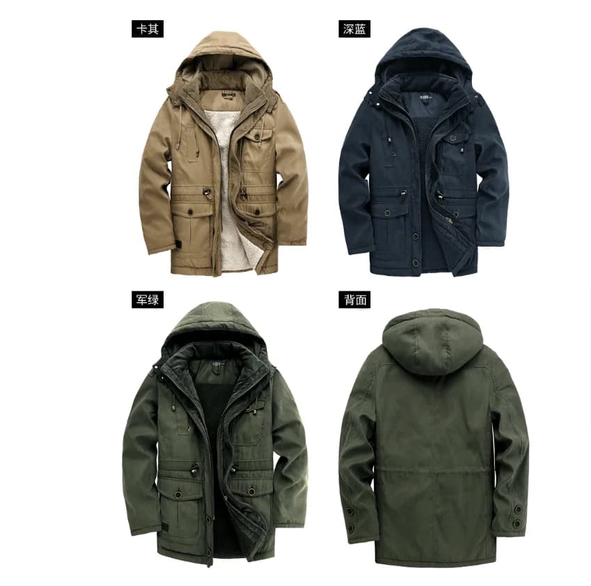 Men Oversized Hooded Lamb Fleece Parkas Men Thick Multi Pocket Mid Length Outerwear Winter Thick Parkas Males Thermal Parkas