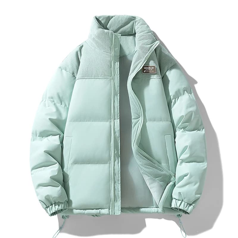 Men Color Block Stand Collar Cotton Coat Men Korean Style Quilted Cotton Outerwear Couple Matching Warm Padded Windproof Parkas