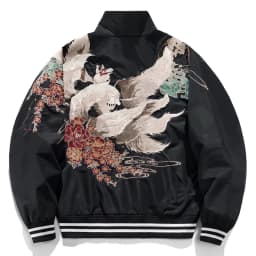 Afashion Spring Autumn New Heavyweight Baseball Collar Men's Jacket Nine-Tailed Embroidery Vintage Polyester Fiber Standar