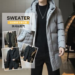 Autumn Winter Mid-Long Fleece Padded Jacket Men's Windproof Warm Coat