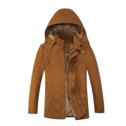 Men New Hooded Fleece Lined Parkas Men Loose Thickened Outerwear Men Mid Length Windbreaker Parkas Male Daily Plush Outerwear