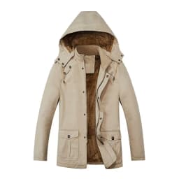 Men New Hooded Fleece Lined Parkas Men Loose Thickened Outerwear Men Mid Length Windbreaker Parkas Male Daily Plush Outerwear