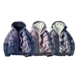 Hip-hop Winter Men Coat New Casual Thick Warm Women Parka Coat Streetwear Loose Hooded Grid Couple Coat