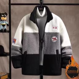 Lamb Velvet Jacket Men's Thickened Stand Collar Autumn Winter New Style Korean Version Fashion Brand Cotton Sweatshirt Youth