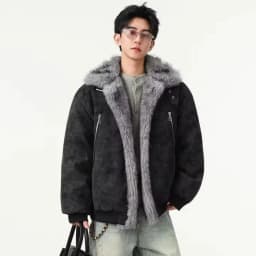 Men New Vintage Parkas Men Loose Brushed High End Fur Collar Coat Men Fashion Casual Clothing Coat Men Plus Velvet Outerwear