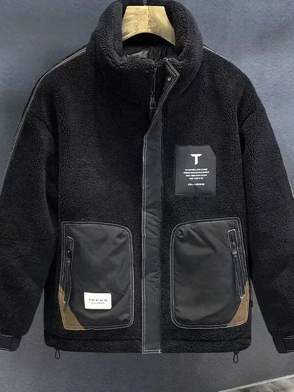 Lamb Velvet Jacket Men's Fleece Lined Thick Cotton Coat Autumn Winter Style Men's Winter Couple Large Size Cotton Clothes