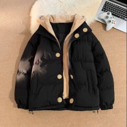 2026 Winter Fake Two Piece Hooded Parkas Men Fashion Loose Cotton-padded Clothes Coats for Male Long Sleeve Bread Jackets C969