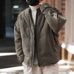 Juspinice Men's Chinese Style Streetwear Thickened Down Coat Frog Button Stand Collar Winter Warm Loose Quilted Jacket
