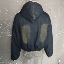 IEFB Men's Vintage Washed Denim Hooded Quilted Padded Jacket Autumn Winter Faux Fur Lined Zipper Thickened Cottonpadded Coat