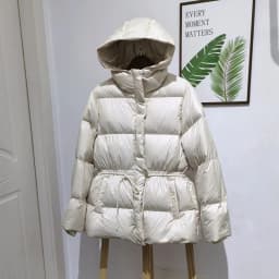 Schinteon Women Belted Down Jacket with Hood Autumn Winter Warm Thick Outwear White Duck Down Casual Coat 2026 New