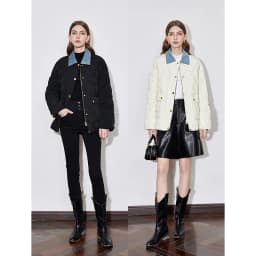 TOYOUH Women Down Jacket 2024 Autumn Winter New Denim Splicing Lapel Collar Zipper Closure Shirt Lightweight Warm Jacket