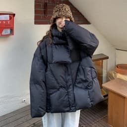Women White Duck Down Coat 2026 Winter New Fashion Female Scarf OverSize Jackets Round Neck Loose Thicken Parkas Warm Outwear