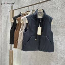 Schinteon Women Camel Down Vest Stand Collar Casual Sleeveless Jacket Simple Solid Color Fashionable Autumn Winter Top New 2026