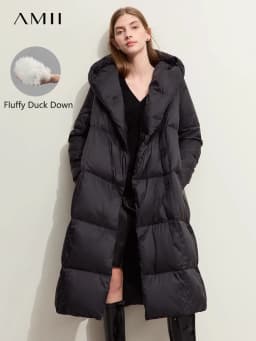 AMII Minimalist 2025 Down Jacket Coat Women Winter Warm Long Bread Puffer Coat Light Thick Quality Fashion Outerwear 12424110