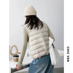 CHIC VEN New Women Down Coats Sleeveless Lightweight 90 White Duck Down Stand Up Collar Female Down Vest Autumn Winter 2026