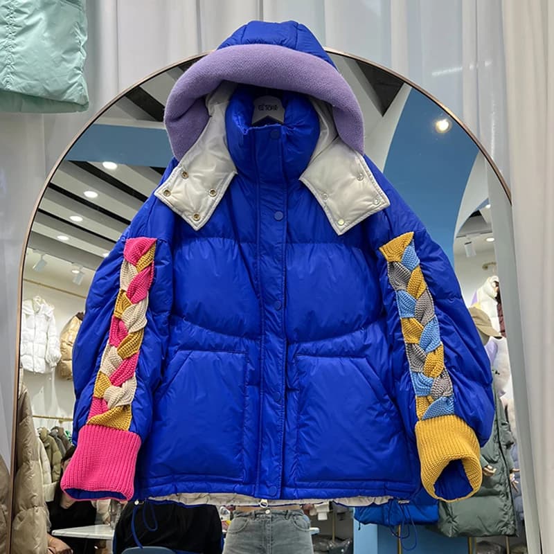 Womens Clothing Winter Female Short Down Jacket Hooded Patchwork Korean Fashion Duck Down Coat Short Jacket Parka Feather Woman