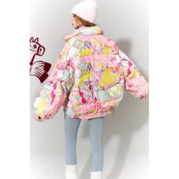 ELFSACK Y2K Anime Print Puffer Jacket Women Harajuku Kawaii Stand Collar Zip Up Oversized Winter Warm Padded Bubble Coat