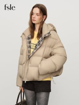 FSLE Winter Women Hooded Short Puffer Jacket Downcoat Bubble Style Thick Warm Coat Oversize Short Quilted Outerwear Duckdown