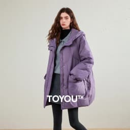 TOYOUTH Womens Down Jacket 2026 Winter New 90 White Duck Down Purple Hooded Large Pocket Warm Long Outerwear