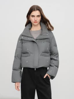 FSLE【Premium Series】Beaded Short Puffer Down Vest Women Autumn Winter Quilted Down Jacket Down Gilet Coat Outdoor Streetwear