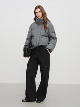 FSLE【Premium Series】Beaded Short Puffer Down Vest Women Autumn Winter Quilted Down Jacket Down Gilet Coat Outdoor Streetwear