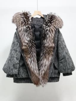 Maomaokong high-end Wool fabric Luxury Women's Big Fox Fur Collar Puffer Jacket Natural Fur down Coat Winter Thickened Warm