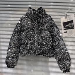 French Fashion Elegant Heavy Industry Colorful Sequin Stand Collar Thickened Warm Down Coats Women Winter Puffer Short Jackets