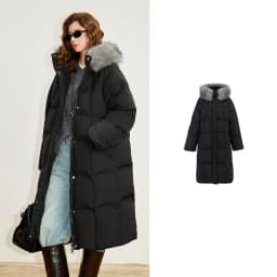 TOYOUTH Women 90% White Duck Down Thick Down Jacket 2025 Winter New Fur Collar Hooded Extra Long Warm Jacket Coat