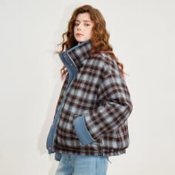TOYOUTH Women 90% White Duck Down Jacket 2025 Winter New Retro Corduroy Plaid Fluffy Double Side Warm Jacket