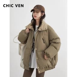 CHIC VEN Fashion Women Down Coats Long Sleeve Solid Retro Loose Casual Contrasting 90 White Down Jacket Autumn Winter 2025