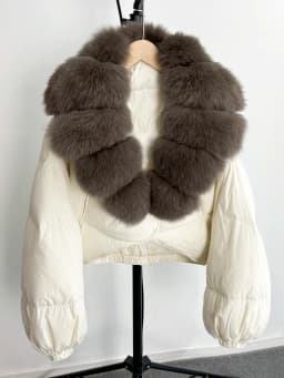 Janveny Real Fur Coat Women Luxury 2026 Winter 90% White Duck Down Jacket Super Big Natural Fox Fur Collar Female Puffer Parkas