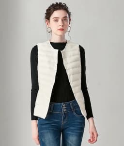 New Causal Women White Duck Down Vest Ultra Light Vest Jacket Winter Weightless Round Collar Sleeveless Coat