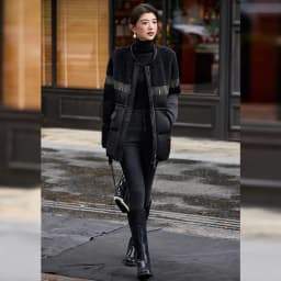 LOUIS YAO Black Women's Down Coats 2025 Autumn/Winter Suzhou Embroidery Patchwork A Tassel-decorated Spliced Coat Down Jacket
