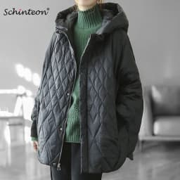 Schinteon Women Light White Duck Down Jacket Casual Loose Over Size Autumn Winter Outwear with Hood Coat 2024 New