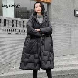 Lagabogy 2025 New Winter Women Oversize Long 90% White Duck Down Jacket Female Hooded Thick Warm Casual Pocket Parkas Snow Coat