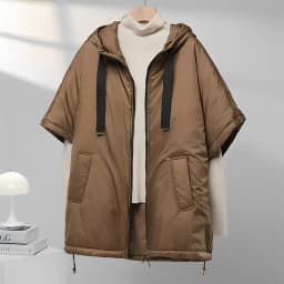 Schinteon Women Camel Down Cape Vest with Hood Loose Sleeveless Gilet Solid Fashionable Autumn Winter Jacket 2026 New