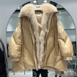 Lagabogy 2025 Real Natural Fox Fur New Winter Women White Goose Down Jacket Loose Warm Puffer Coat Female Thick Mid-Long Parkas