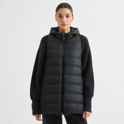 BY4621558 Women's Hooded Quilted Goose Down Jacket Cashmere Knit Sleeves Waffle Knit Chain Zipper Pull Old Money Elegant Winter