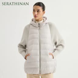 BY4621558 Women's Hooded Quilted Goose Down Jacket Cashmere Knit Sleeves Waffle Knit Chain Zipper Pull Old Money Elegant Winter