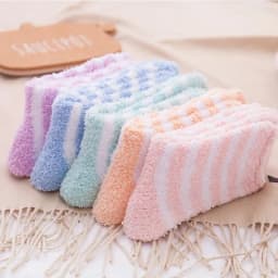 1 Pair Women's Autumn and Winter Striped Coral Fleece Sleep Socks Thickened Warm Mid-Calf Home Socks Simple Floor Socks