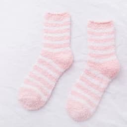 1 Pair Women's Autumn and Winter Striped Coral Fleece Sleep Socks Thickened Warm Mid-Calf Home Socks Simple Floor Socks