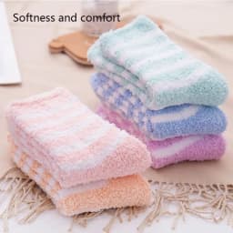 1 Pair Women's Autumn and Winter Striped Coral Fleece Sleep Socks Thickened Warm Mid-Calf Home Socks Simple Floor Socks