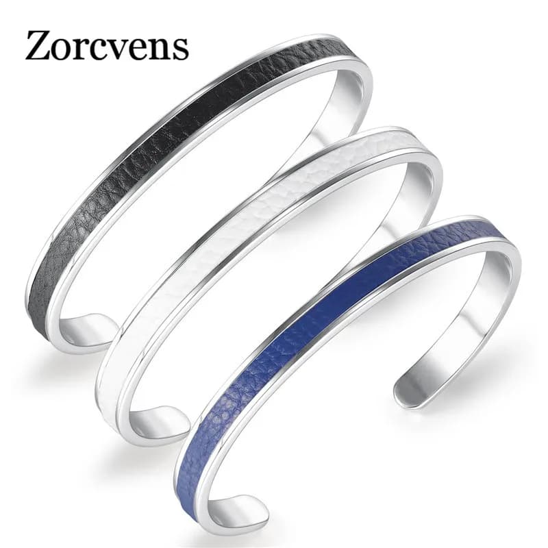 ZORCVENS New Leather Cuff Bracelets Bangles Men Women Gold Color Stainless Steel Bangle Unisex Pulseras Luxury Fashion Jewelry