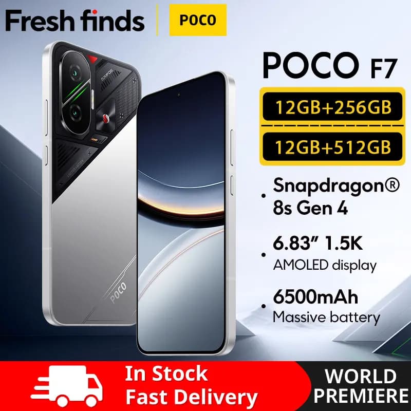 Global Version POCO F7 Smartphone 256GB 512GB Snapdragon® 8s Gen 4 6.83" 1.5K AMOLED Display 6500mAh lP68 NFC 90W Hyper Charge