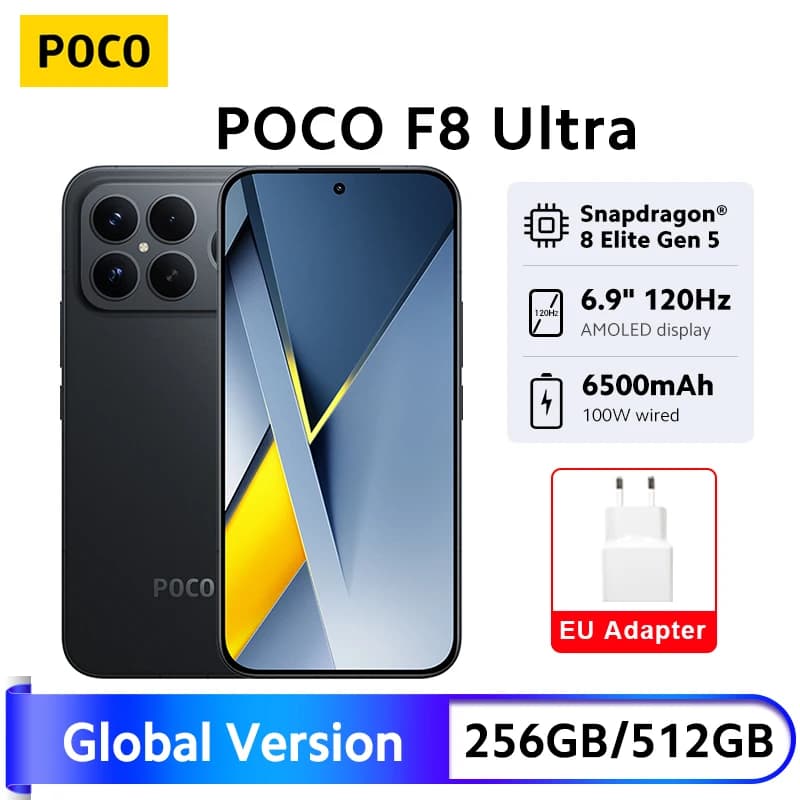 POCO F8 Ultra 5G Smartphone Global Version 6.9" 120Hz Display Snapdragon 8 Elite Gen 5 50MP Camera 6500mAh 100W HypeCharge NFC