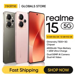 realme 15 5G Smartphone Dimensity 7300+ 5G Chipset 6500mAh Battery 45W Charge 6.77" 144Hz AMOLED Display Dual 50MP Camera NFC