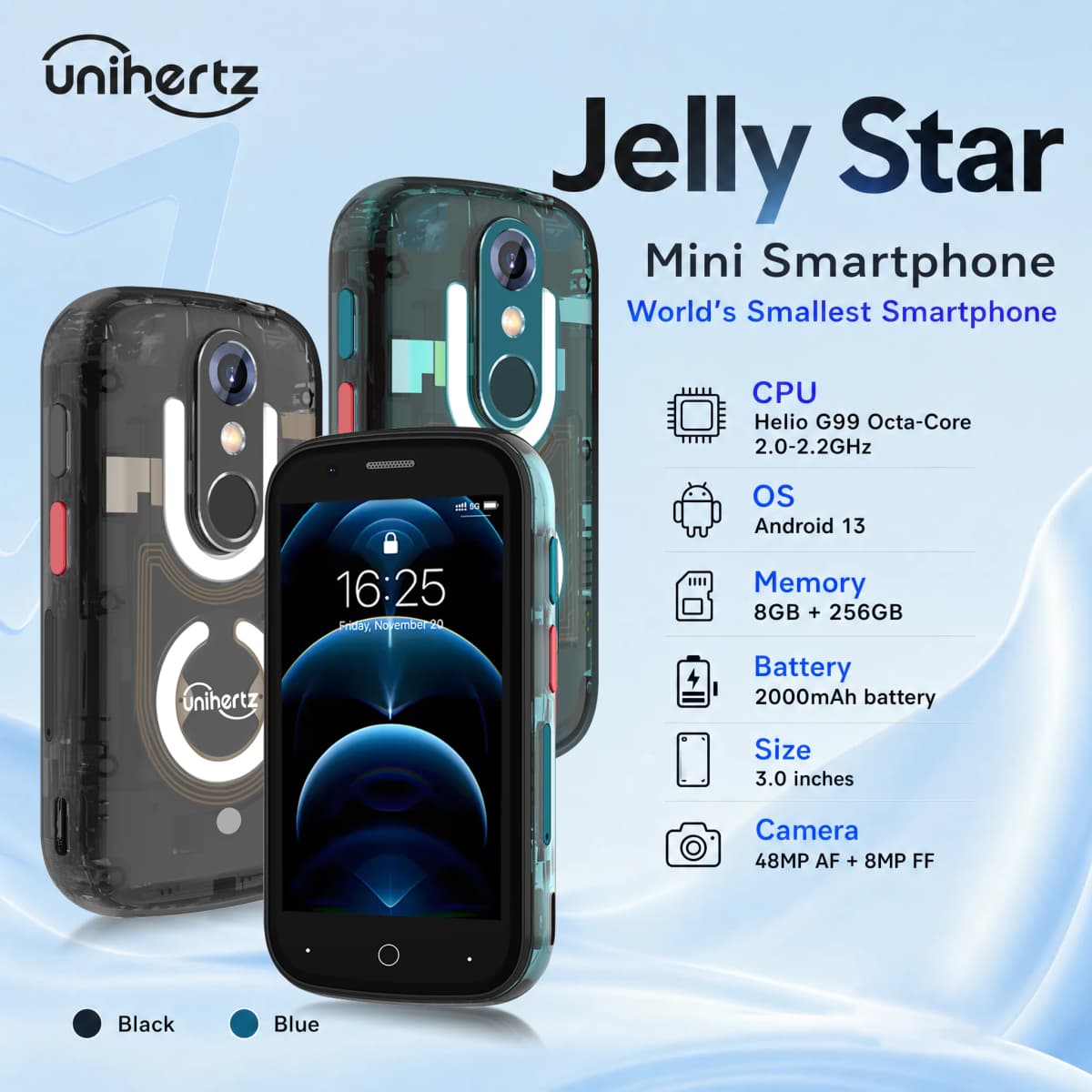 Unihertz Jelly Star Mini Smartphone 8GB 256GB Led Light Unlocked Transparent Backshell Cellphones For Spare Phone