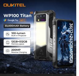 Oukitel WP100 Titan Rugged Phone 33000mAh 66W Charger 200MP Camera Built-in Projector Camping Light CellPhone, 36GB(12+24)+512GB